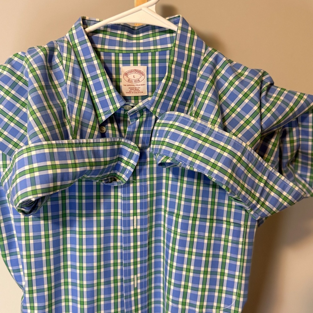 Brooks Brothers Mens Regular Fit Non-Iron Cotton Plaid Button Down Shirt Blue L - Picture 6 of 9